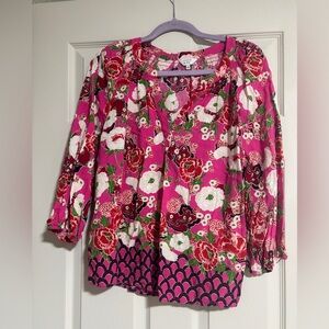 crown & ivy Pink Floral Peasant Blouse lg